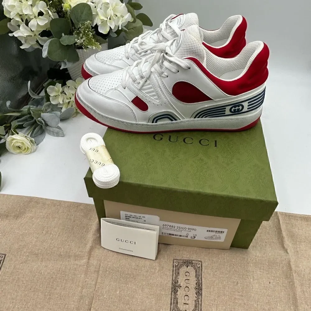 Men’s Gucci leather basket sneakers size 10 made in Italy